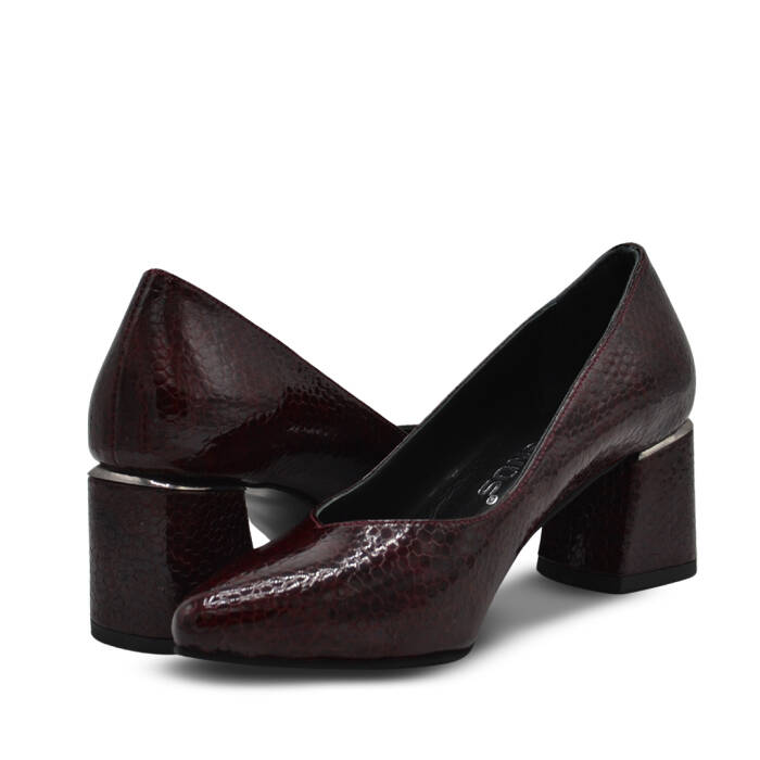 Venüs Deri Kadın Rugan Topuklu Ayakkabı Bordo-Petek 26461930Y - 4