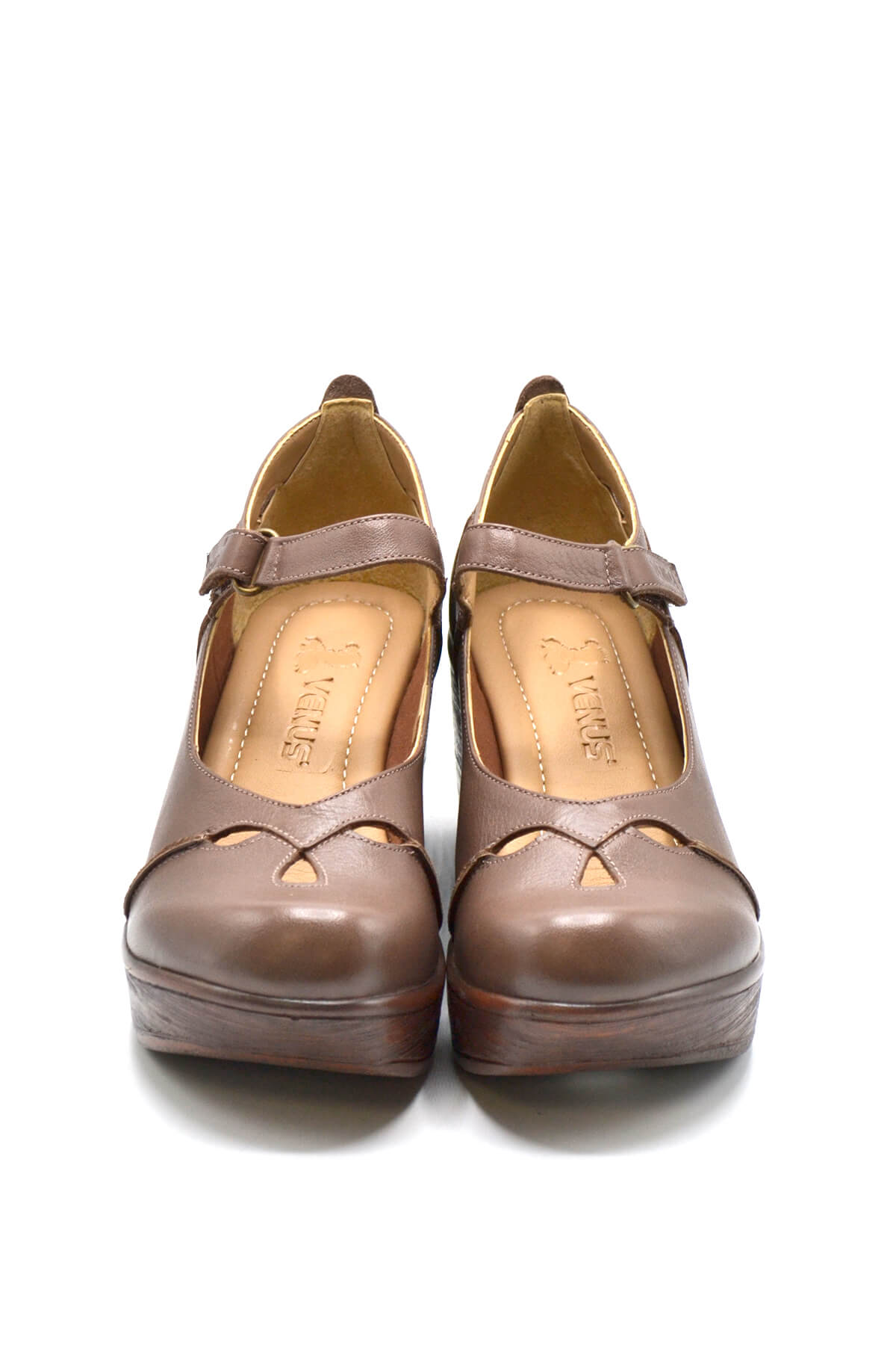 Kadın Apartman Topuk Deri Ayakkabı Dark Vizon 1912501 - Thumbnail