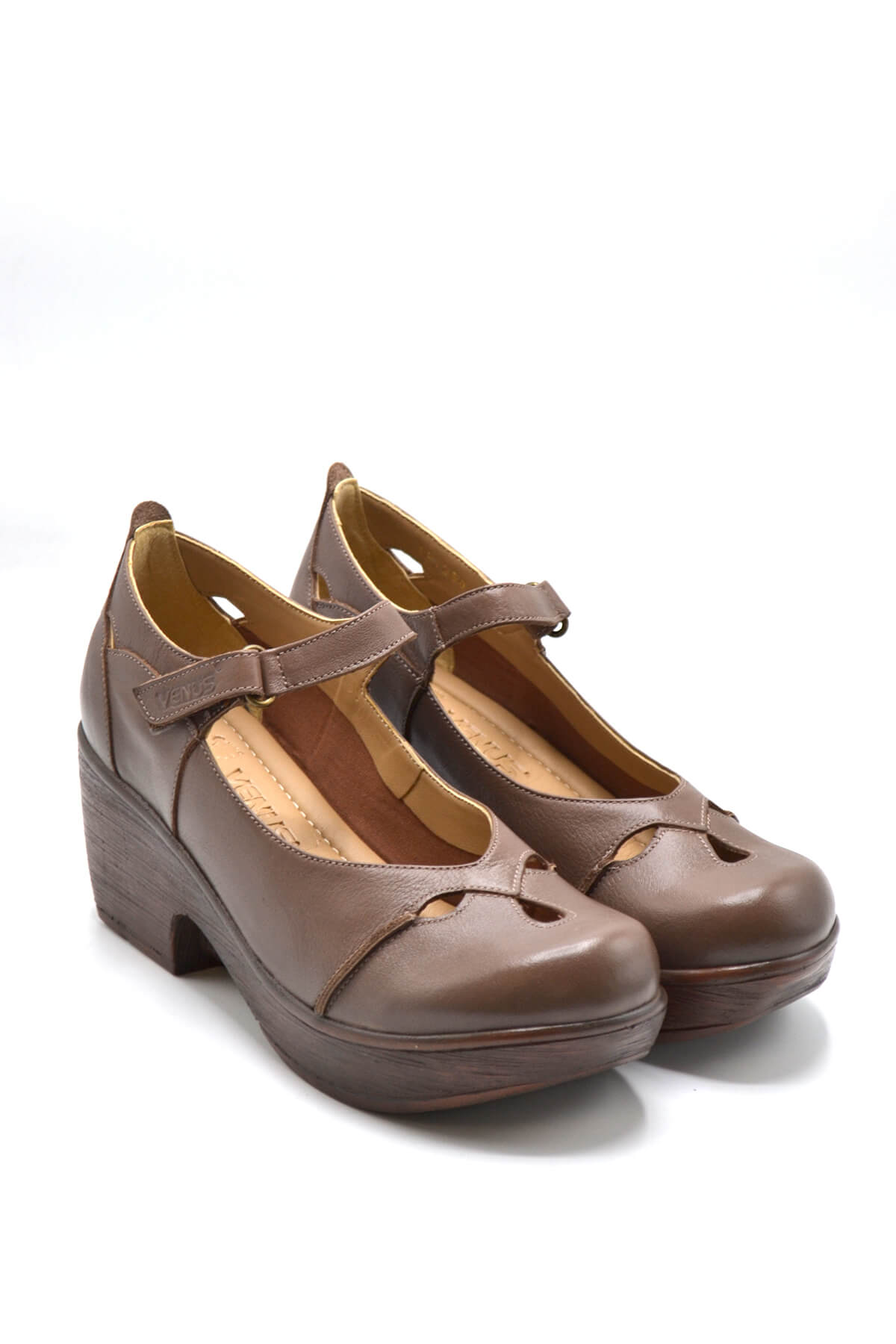 Kadın Apartman Topuk Deri Ayakkabı Dark Vizon 1912501