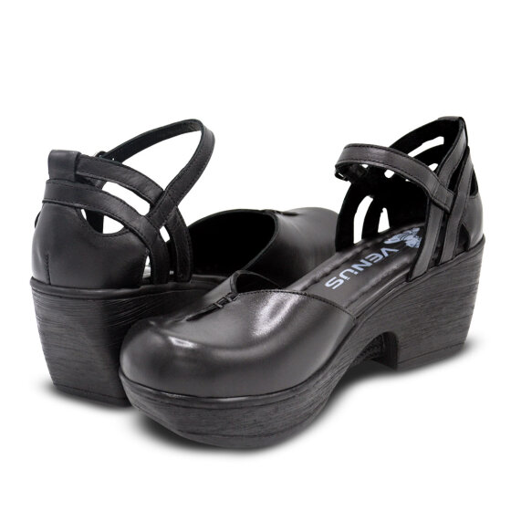 Venüs Deri Kadın Apartman Topuk Sandalet Siyah 1912502Y - 4