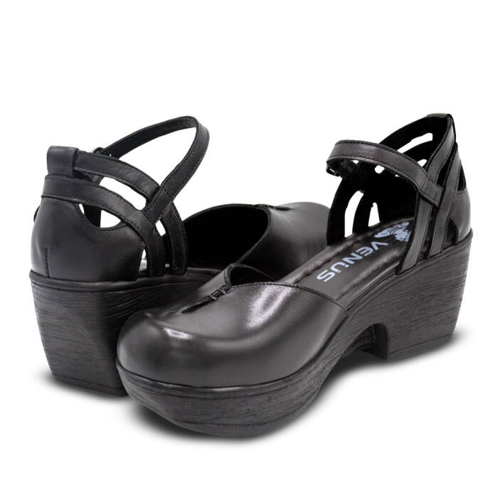 Venüs Deri Kadın Apartman Topuk Sandalet Siyah 1912502Y - 4