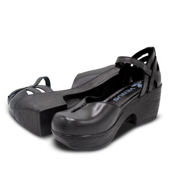 Venüs Deri Kadın Apartman Topuk Sandalet Siyah 1912502Y - 5