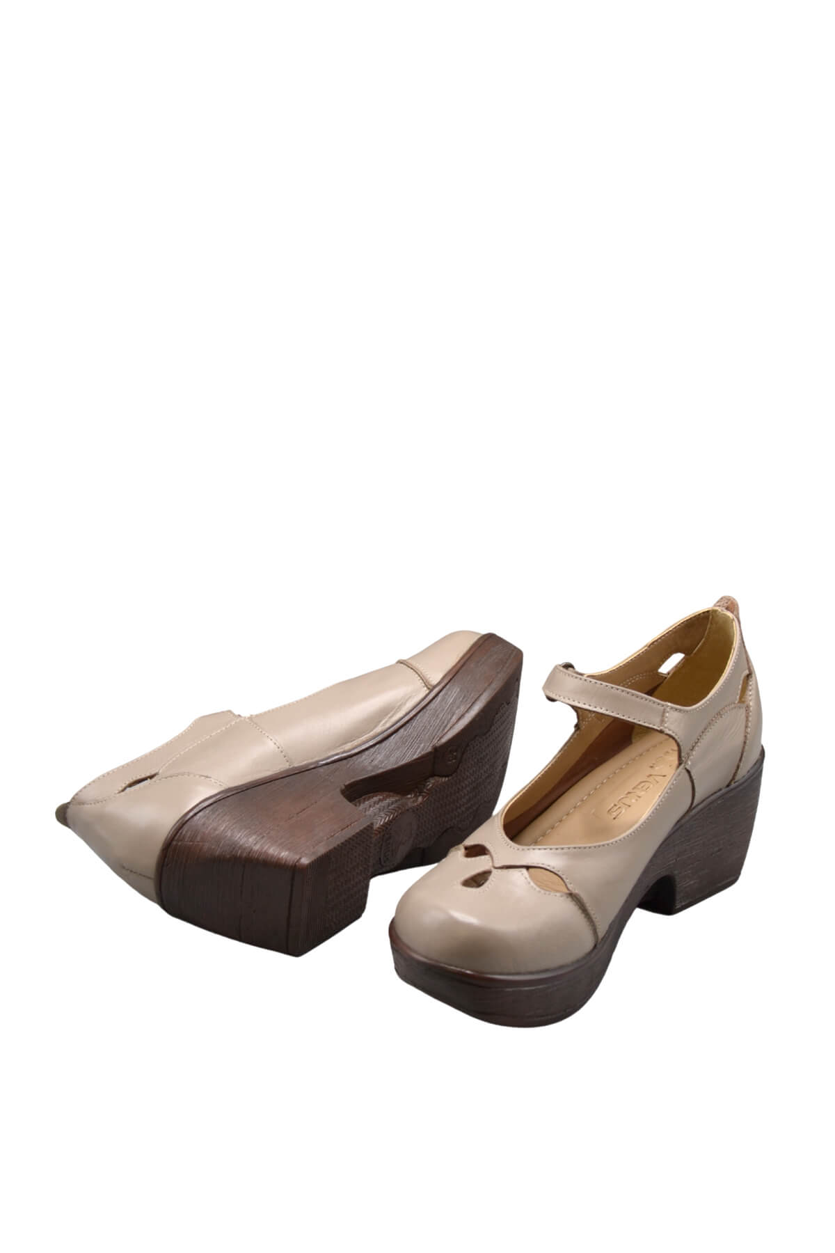 Kadın Apartman Topuk Deri Ayakkabı Taş 1912501 - Thumbnail