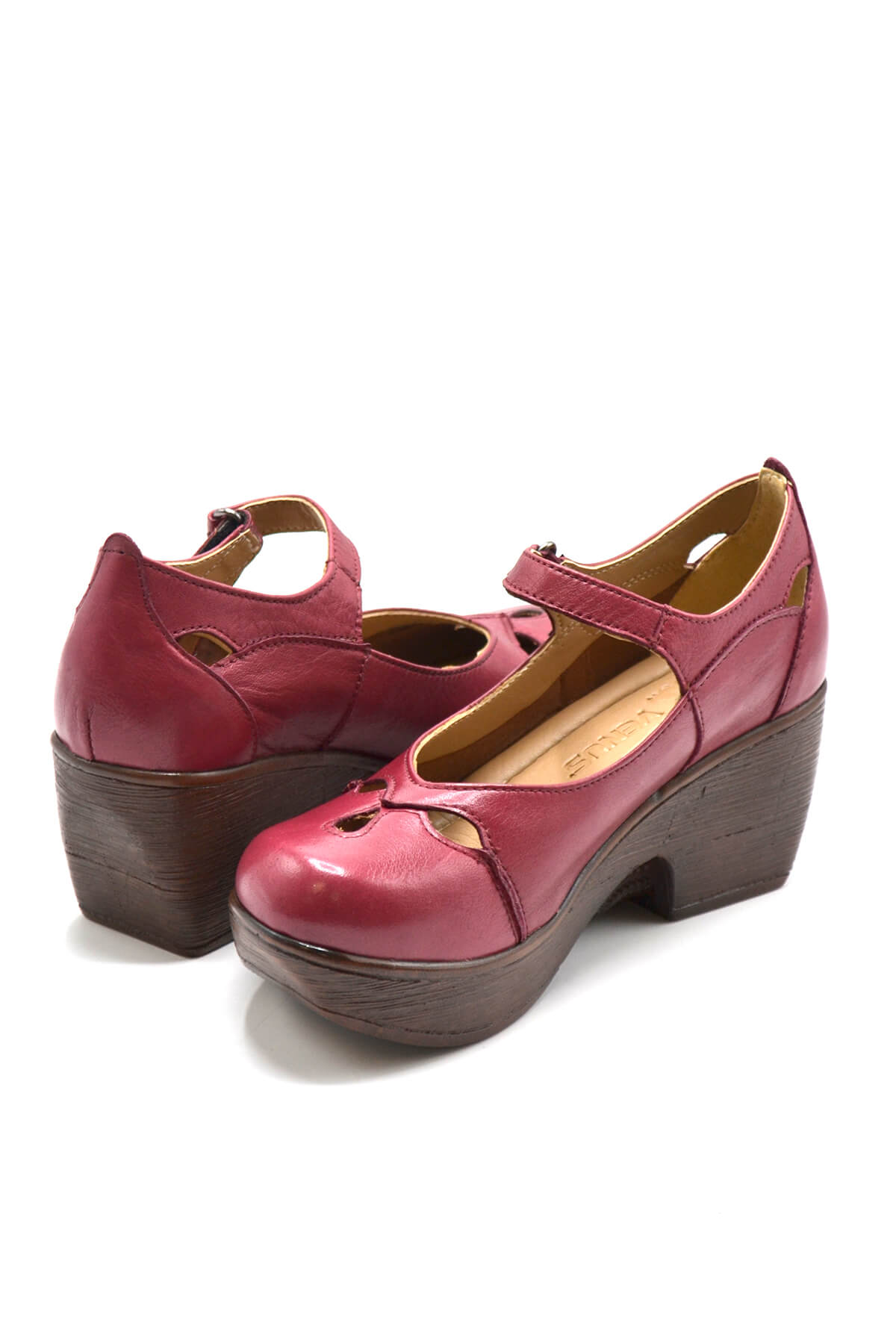 Kadın Apartman Topuk Deri Ayakkabı Vişne 1912501