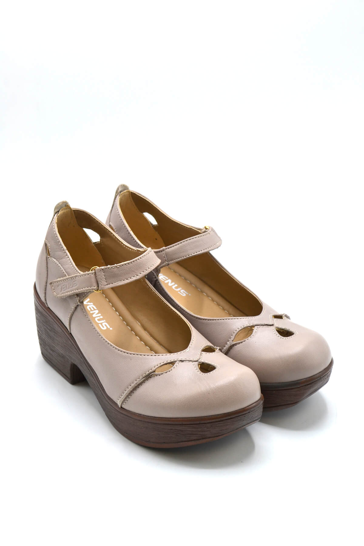 Kadın Apartman Topuk Deri Ayakkabı Vizon 1912501