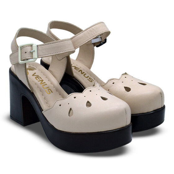 Venüs Deri Kadın Topuklu Sandalet Bej 2217001Y