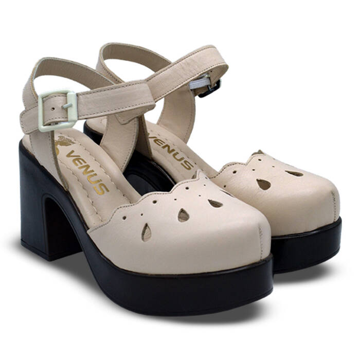 Venüs Deri Kadın Topuklu Sandalet Bej 2217001Y - 1