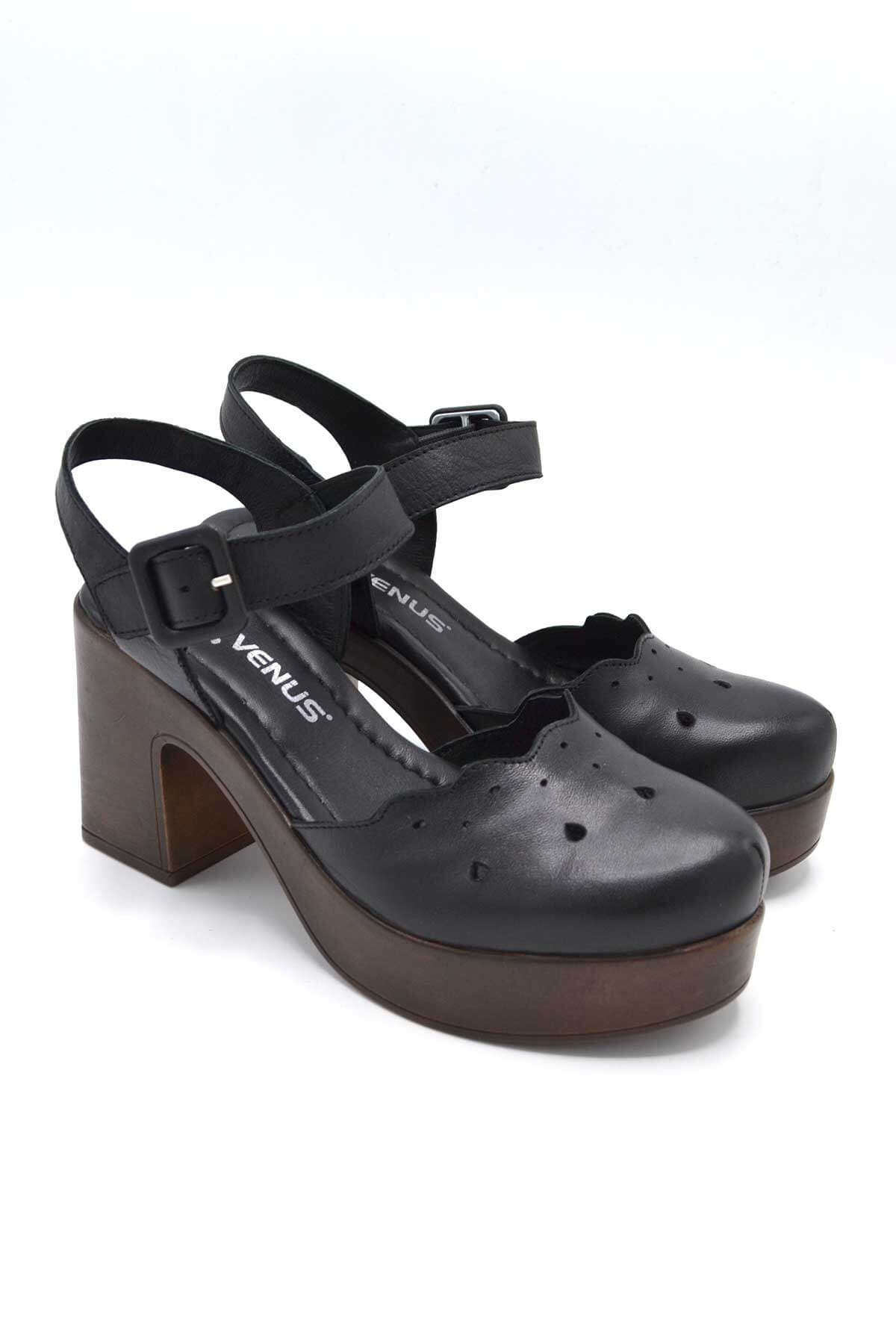Kadın Apartman Topuk Deri Sandalet Siyah 2217001Y - Thumbnail