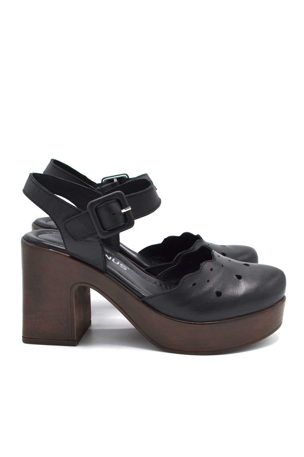 Kadın Apartman Topuk Deri Sandalet Siyah 2217001Y - Thumbnail