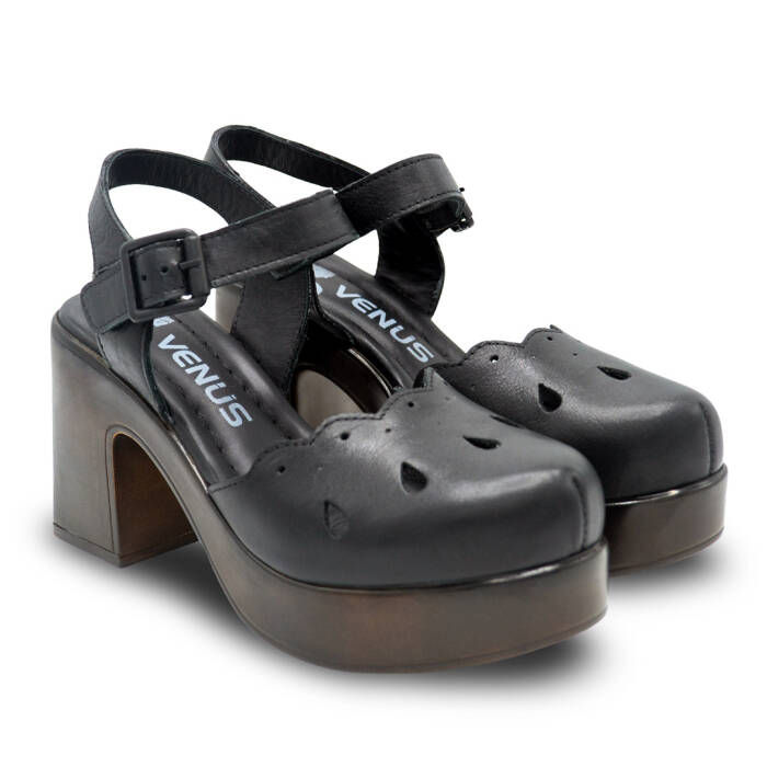 Venüs Deri Kadın Topuklu Sandalet Siyah 2217001Y - 1