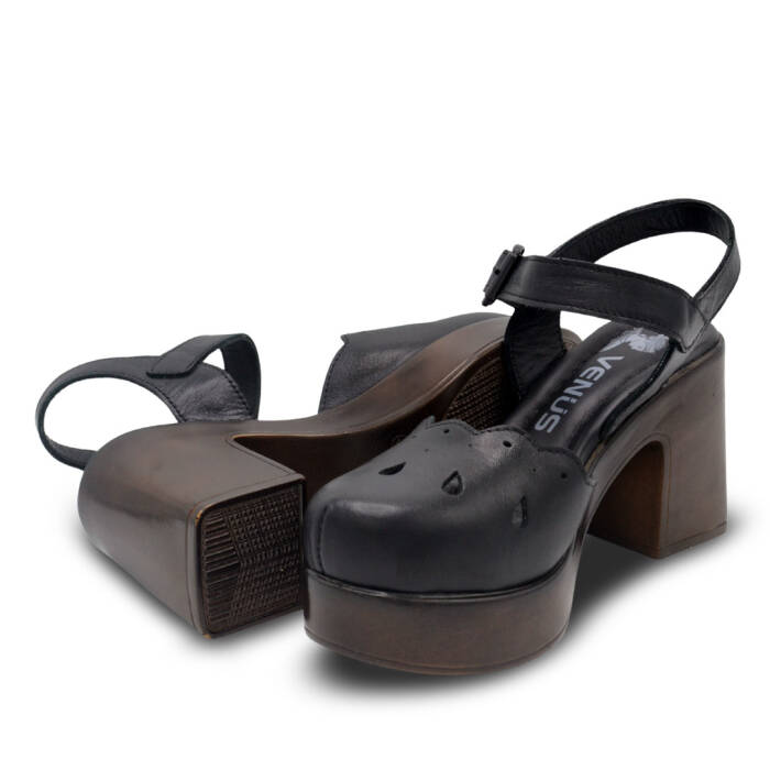 Venüs Deri Kadın Topuklu Sandalet Siyah 2217001Y - 5