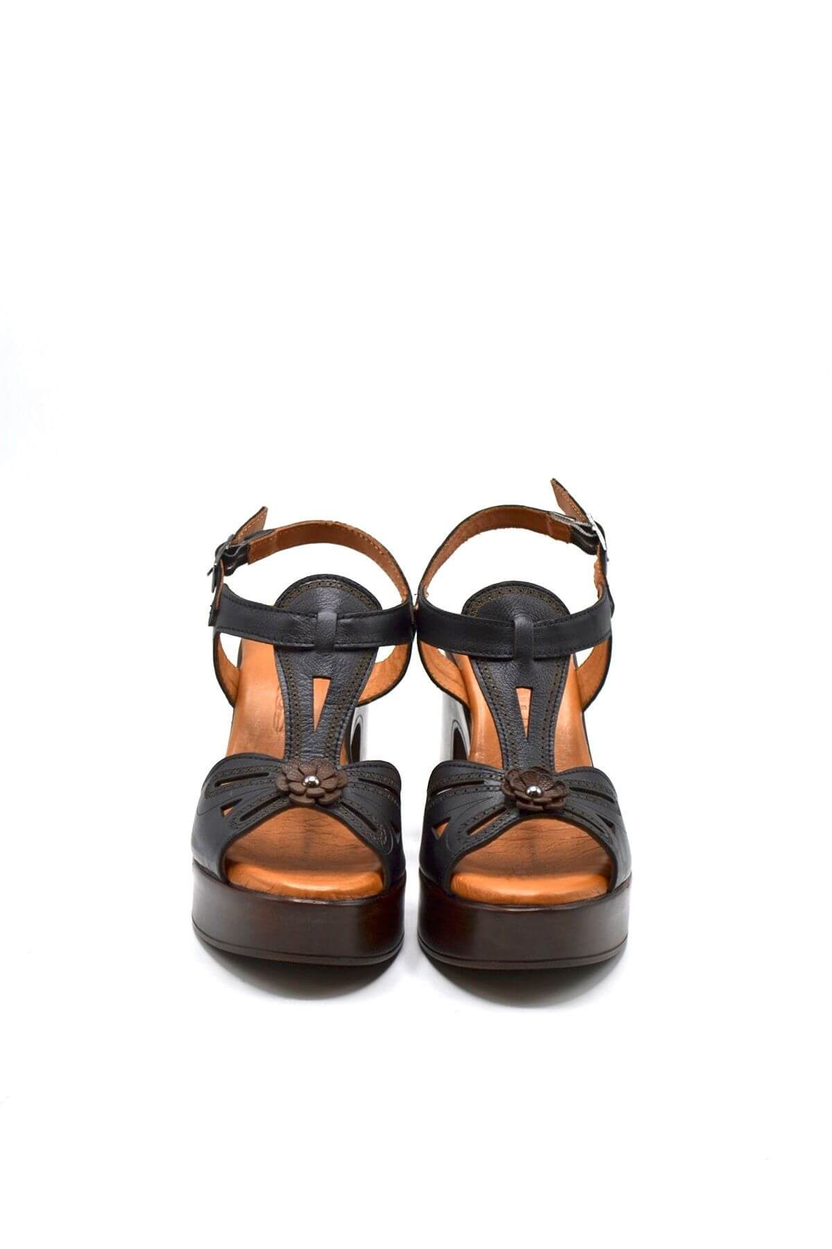 Kadın Apartman Topuk Deri Sandalet Siyah 2217006Y - Thumbnail