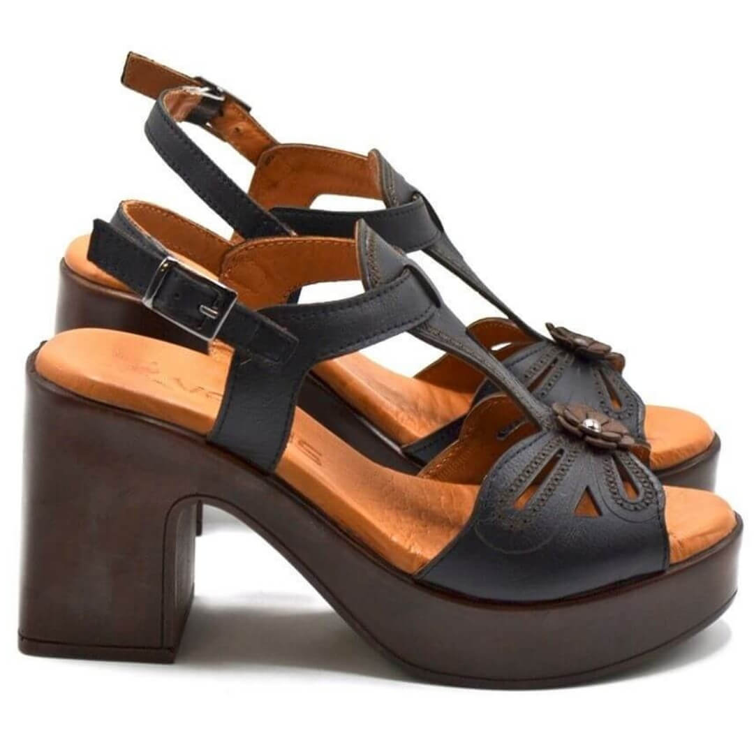 Venüs Deri Kadın Topuklu Sandalet Siyah-Kahve 2217006Y (1)