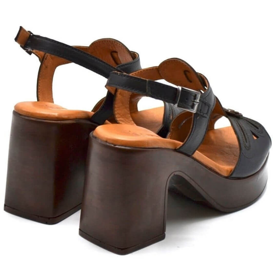 Venüs Deri Kadın Topuklu Sandalet Siyah-Kahve 2217006Y - Thumbnail