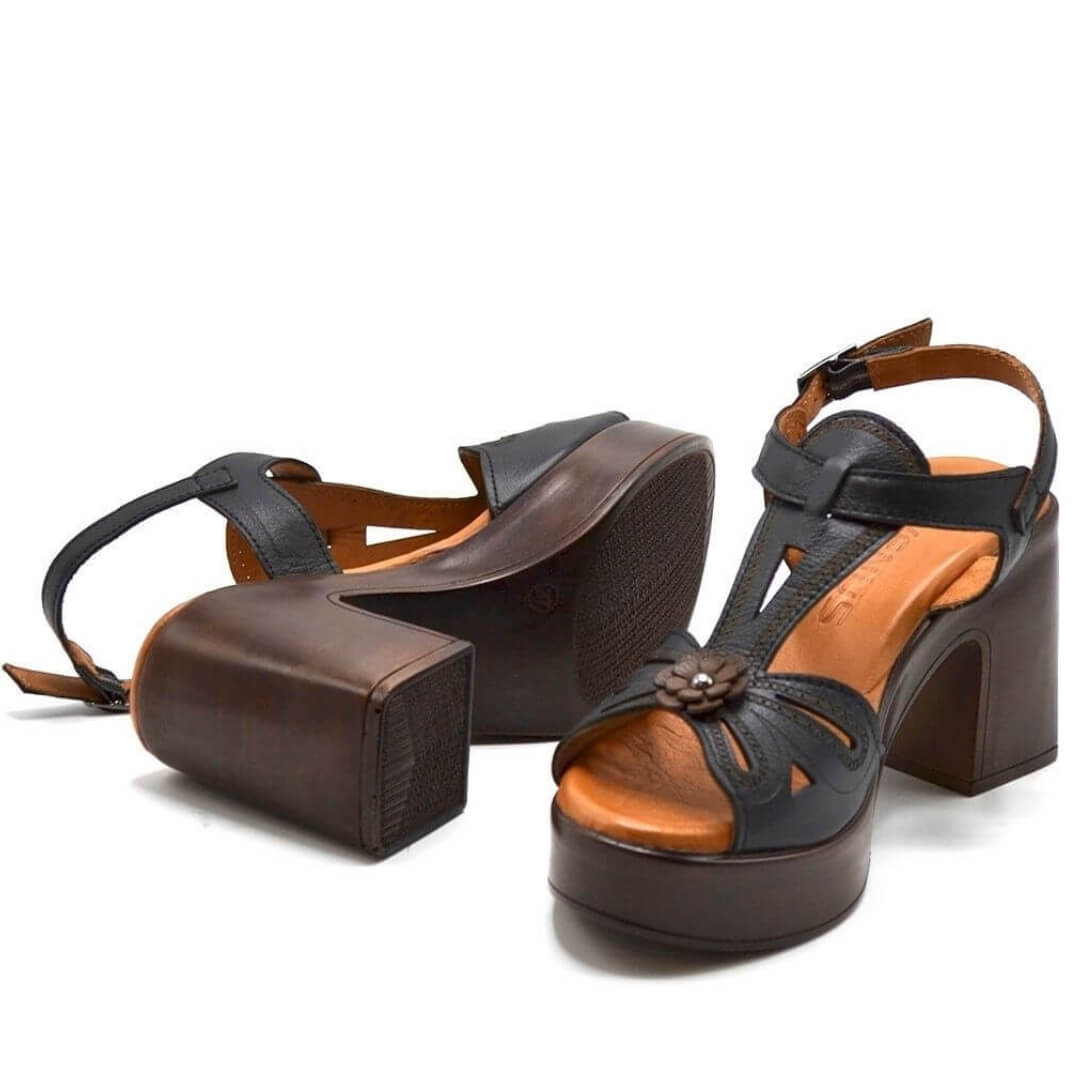 Venüs Deri Kadın Topuklu Sandalet Siyah-Kahve 2217006Y - Thumbnail