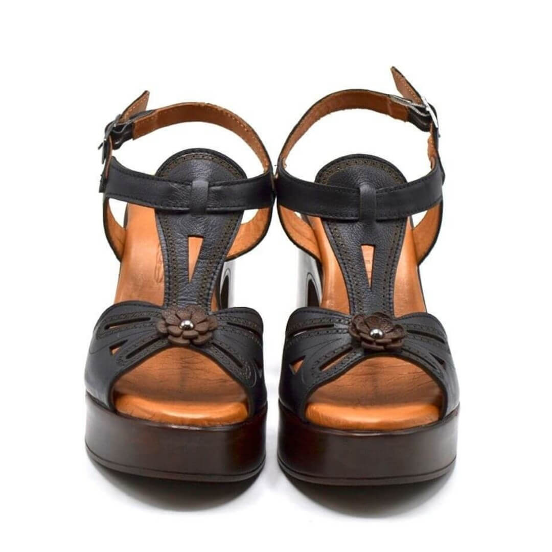 Venüs Deri Kadın Topuklu Sandalet Siyah-Kahve 2217006Y - Thumbnail