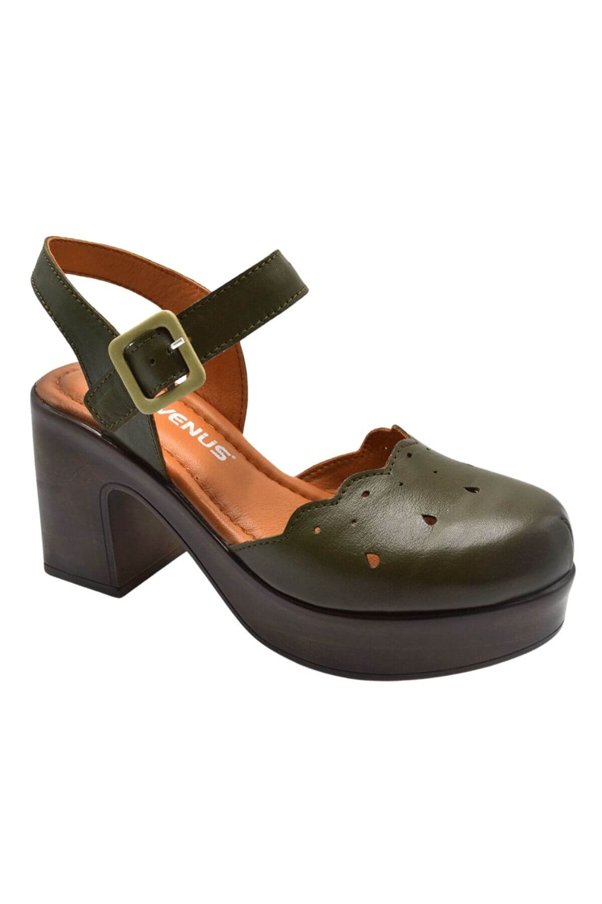 Kadın Apartman Topuk Deri Sandalet S.Yeşil 2217001Y - Thumbnail