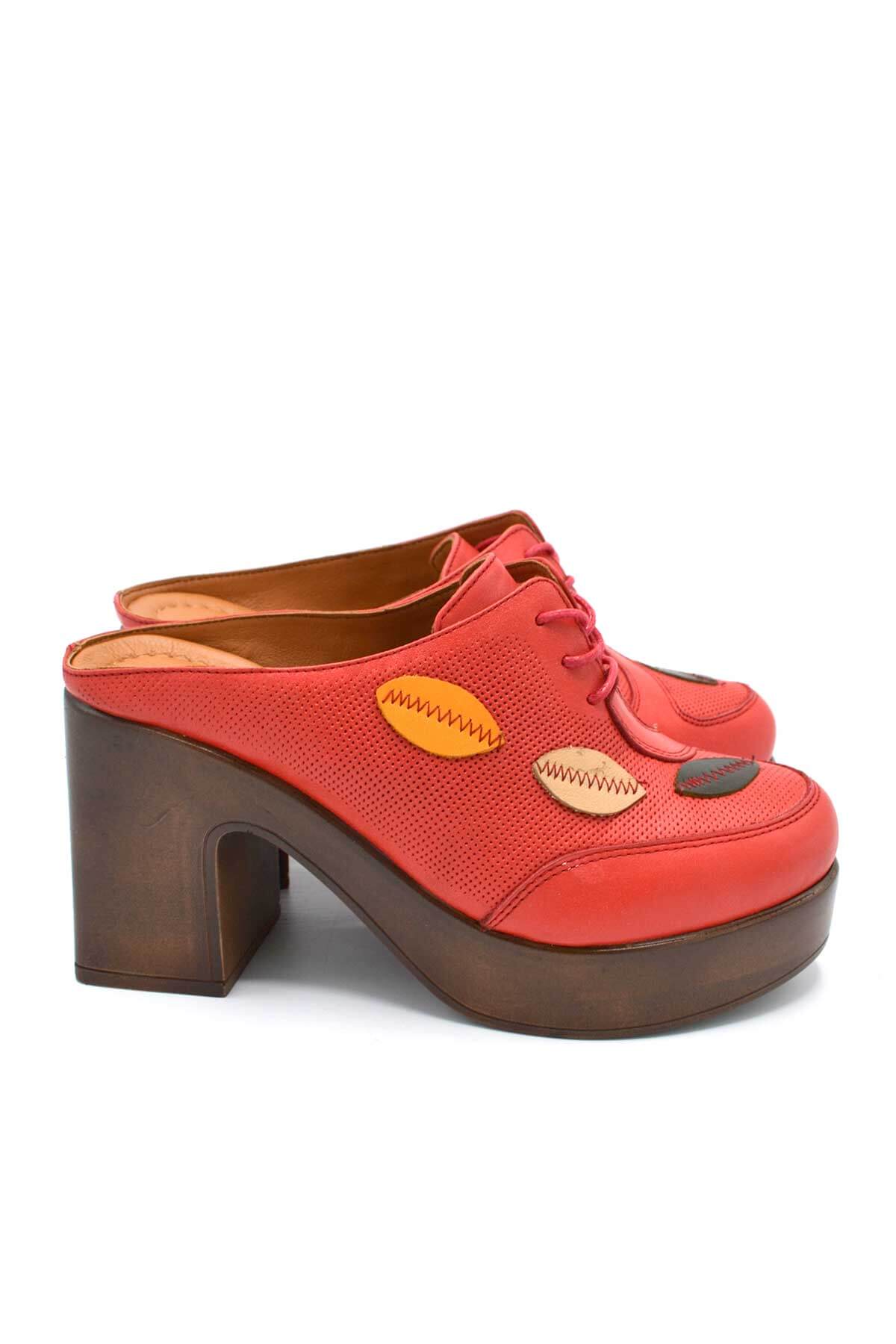 Venüs Deri Kadın Topuklu Terlik Kırmızı-Oranj 2217003Y