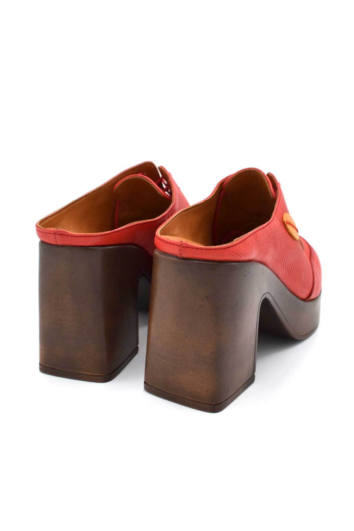 Venüs Deri Kadın Topuklu Terlik Kırmızı-Oranj 2217003Y - Thumbnail