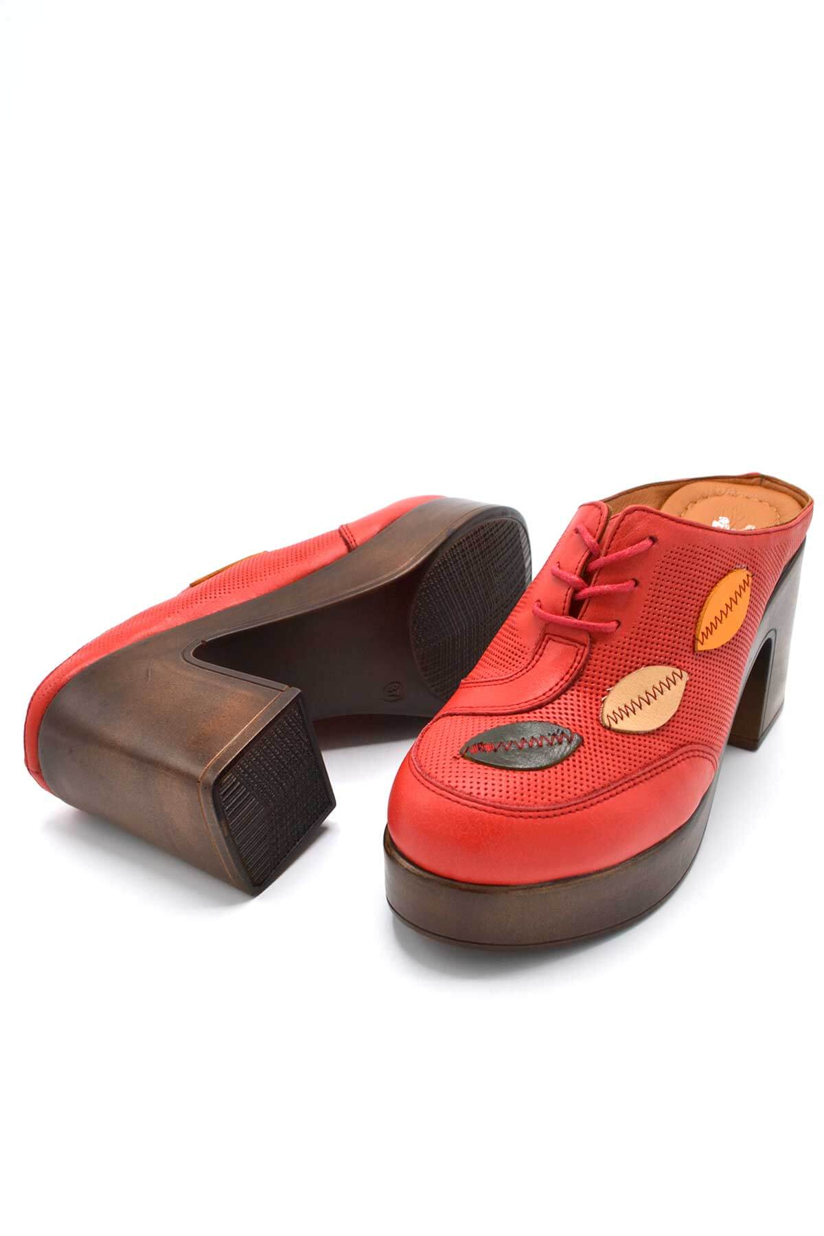 Venüs Deri Kadın Topuklu Terlik Kırmızı-Oranj 2217003Y - Thumbnail