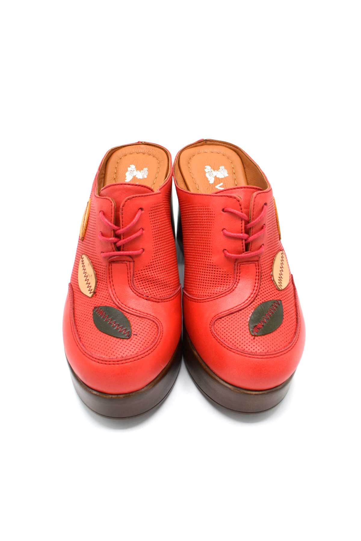 Venüs Deri Kadın Topuklu Terlik Kırmızı-Oranj 2217003Y - Thumbnail