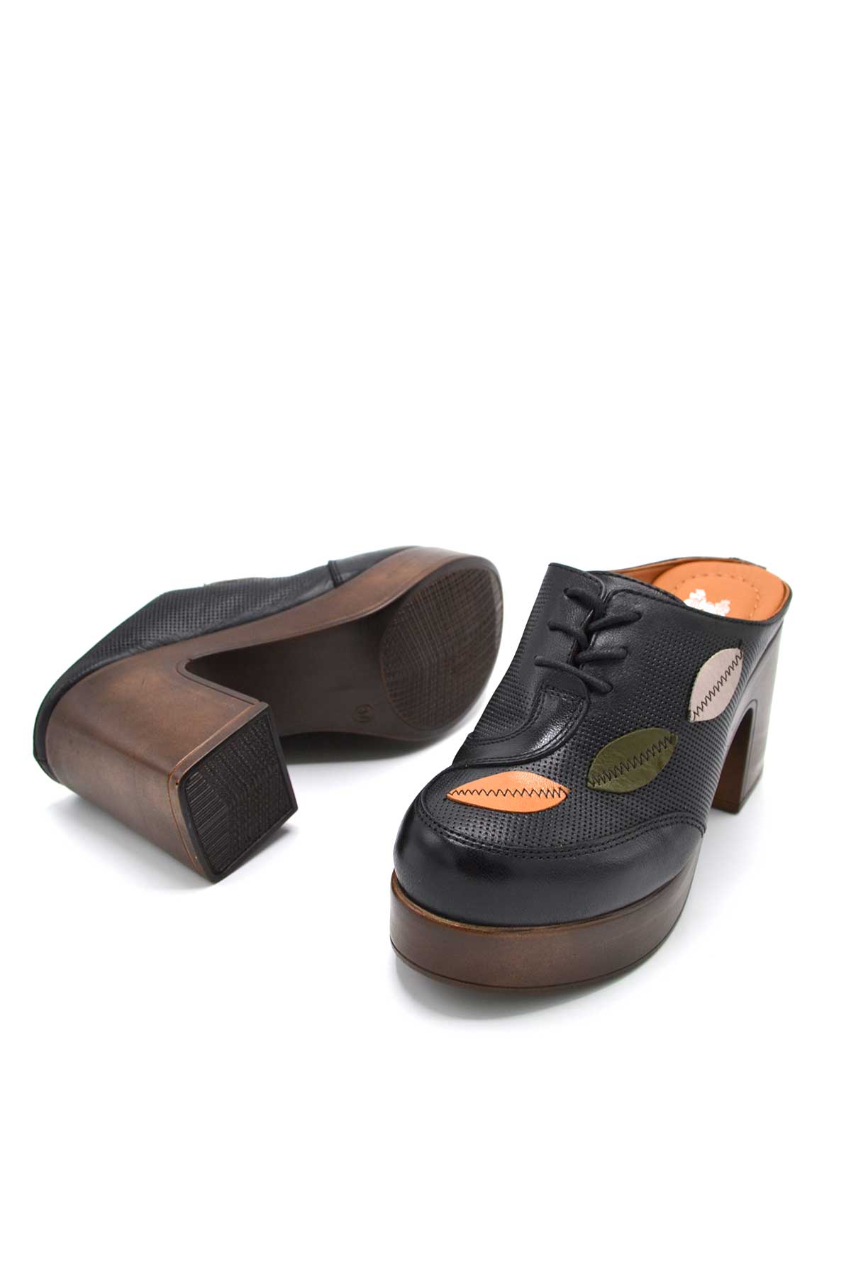 Venüs Deri Kadın Topuklu Terlik Siyah-Vizon 2217003Y
