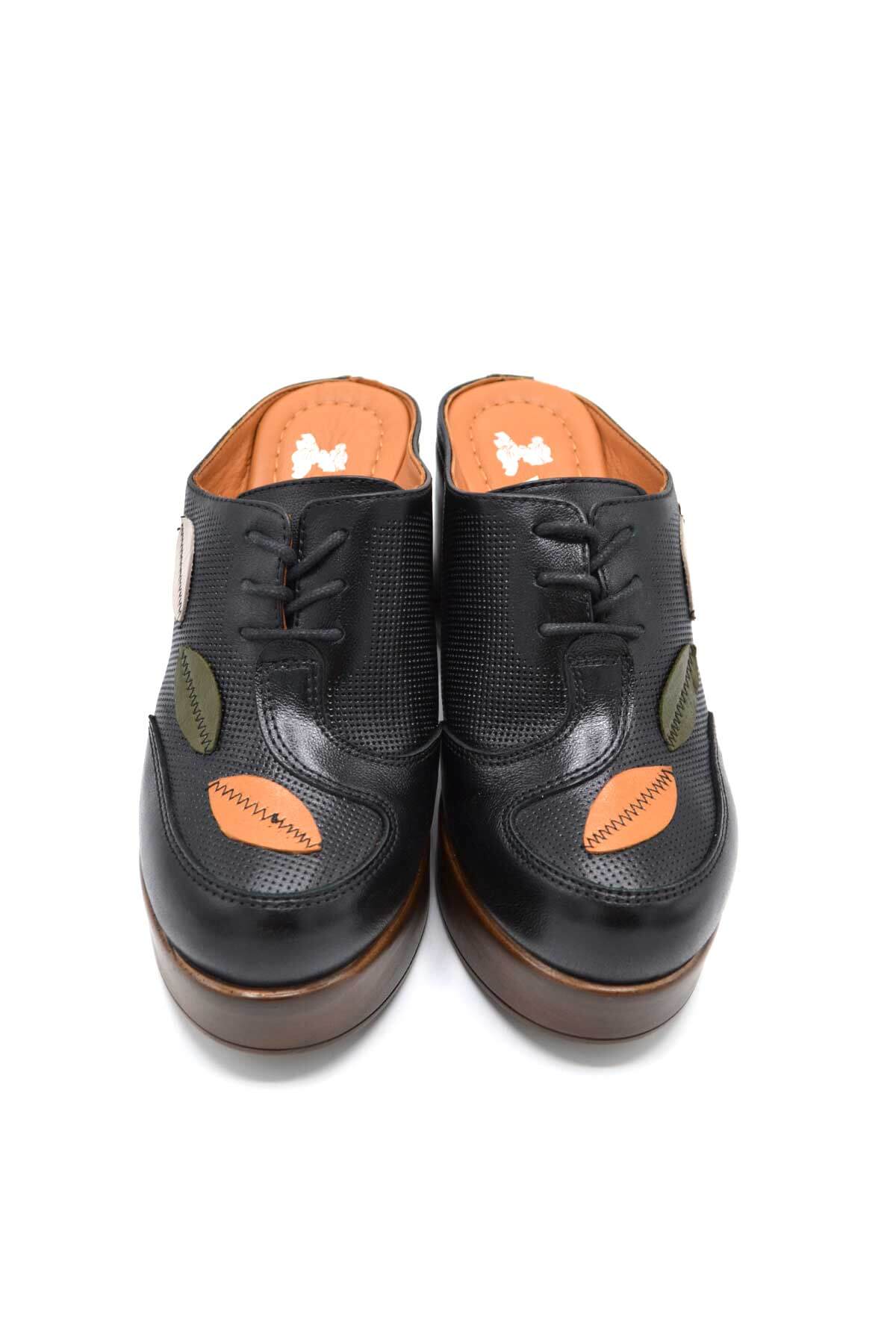 Venüs Deri Kadın Topuklu Terlik Siyah-Vizon 2217003Y