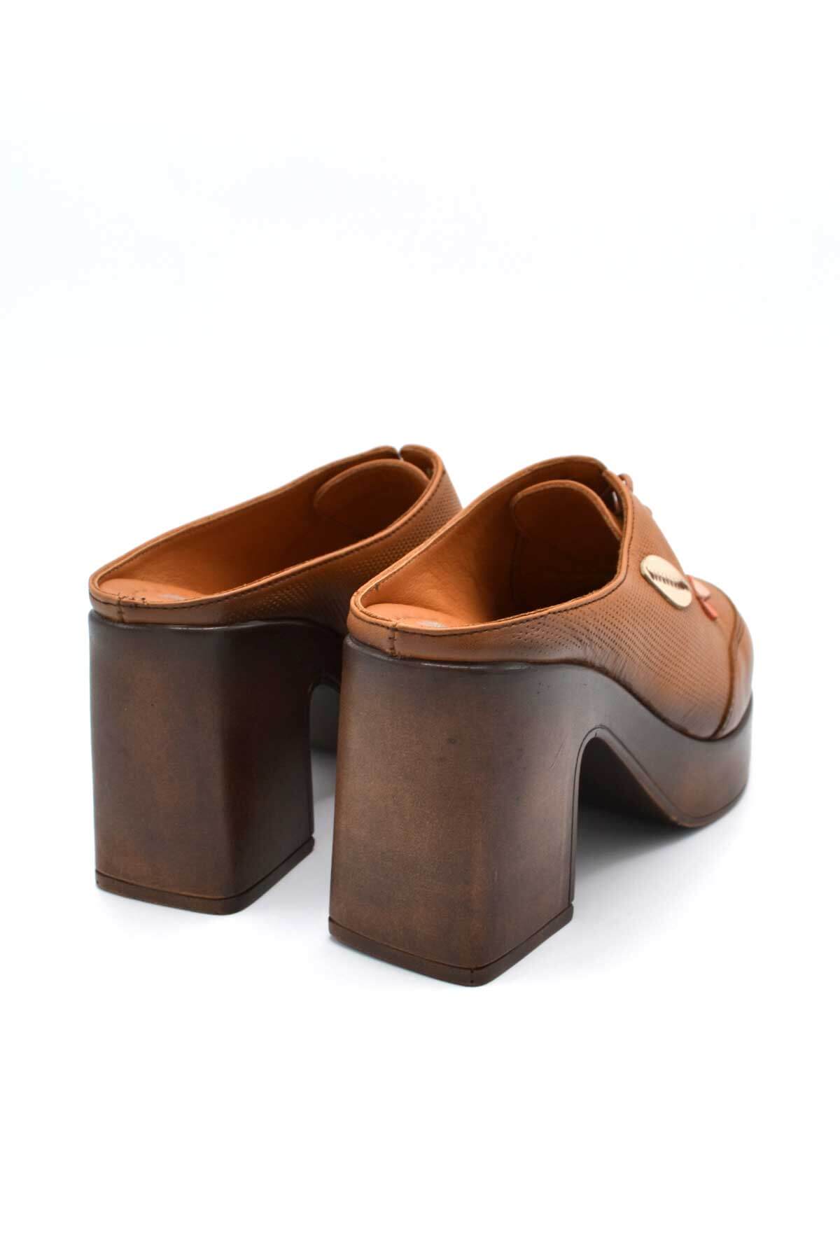 Venüs Deri Kadın Topuklu Terlik Taba-Pudra 2217003Y