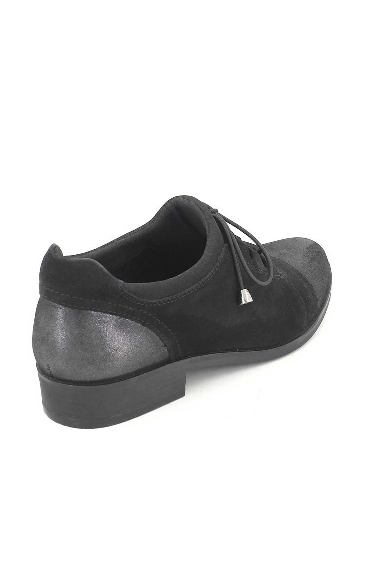 Kadın Bağcıklı Süet Deri Ayakkabı Siyah 145455K - Thumbnail