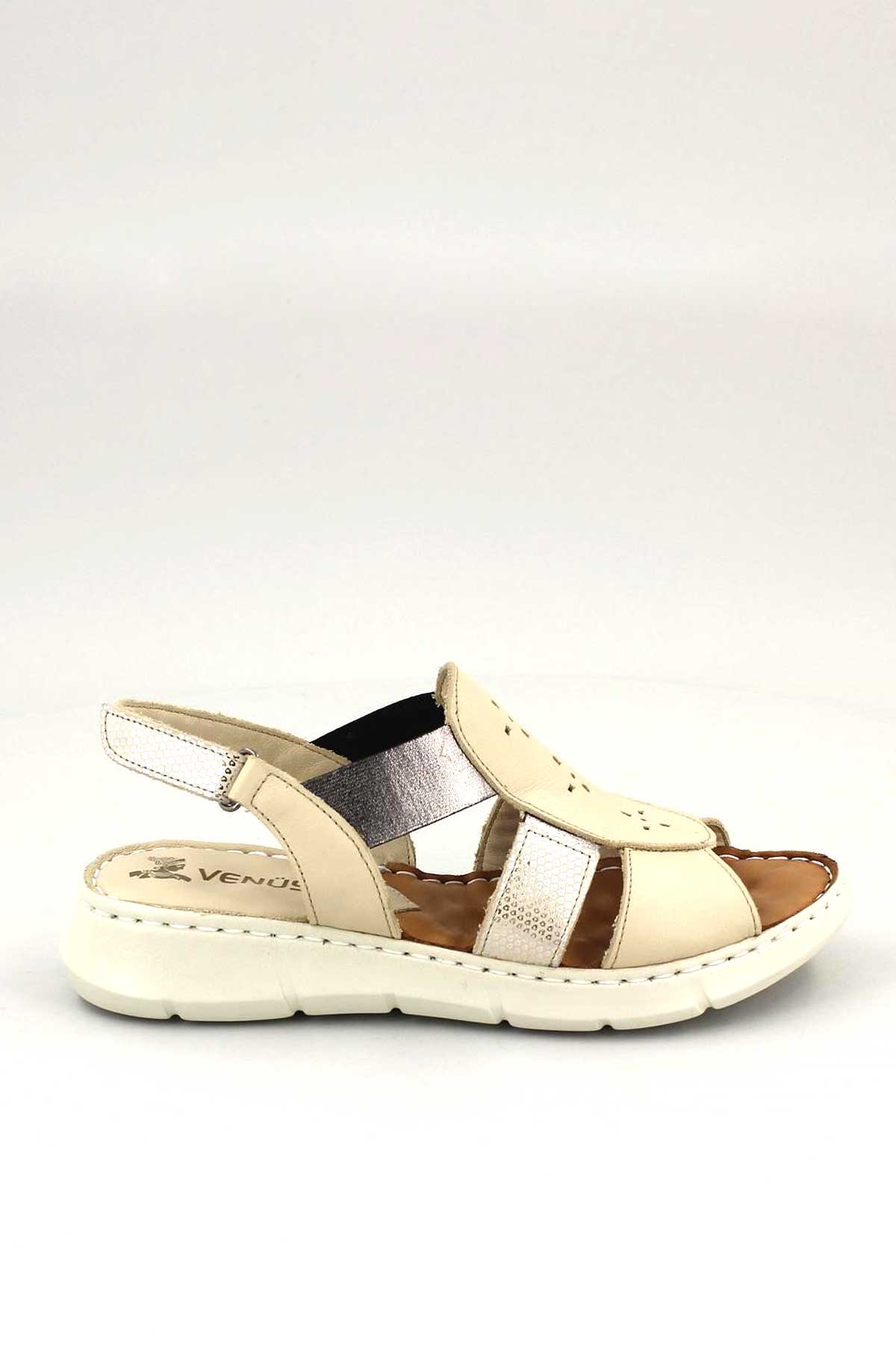 Kadın Comfort Deri Sandalet Bej 2094108Y - Thumbnail