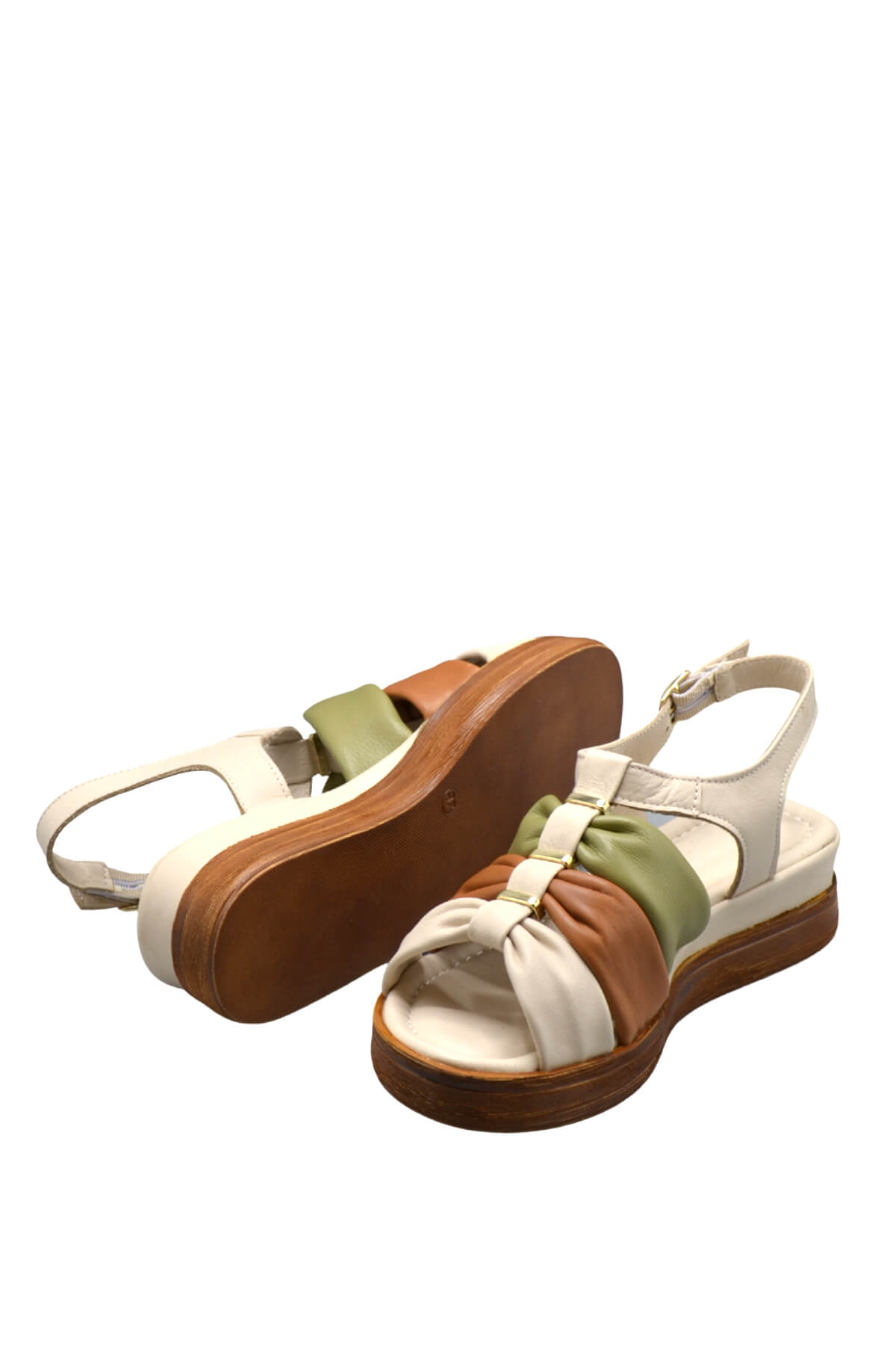 Kadın Comfort Deri Sandalet Bej 2216412Y - Thumbnail