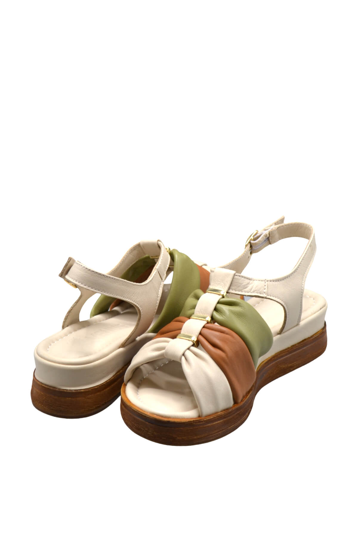 Kadın Comfort Deri Sandalet Bej 2216412Y - Thumbnail