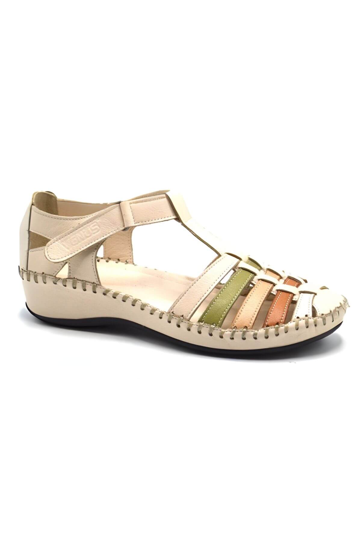 Kadın Comfort Deri Sandalet Bej 23033319Y - Thumbnail