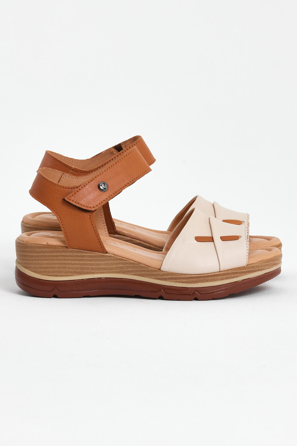 Kadın Comfort Deri Sandalet Bej 2313402Y - Thumbnail
