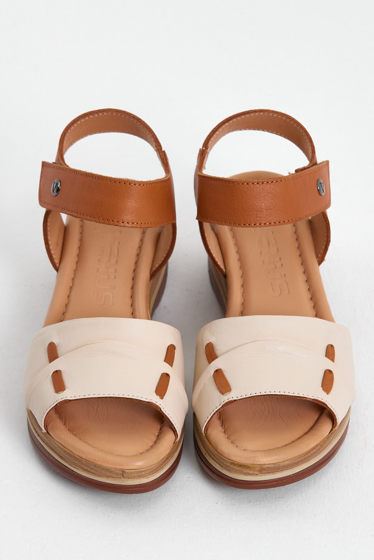 Kadın Comfort Deri Sandalet Bej 2313402Y - Thumbnail