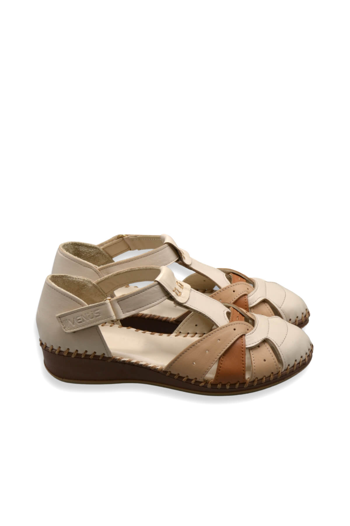 Kadın Comfort Deri Sandalet Bej 2313703Y - Thumbnail