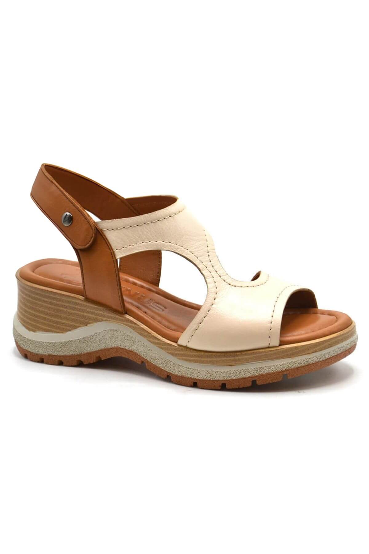 Kadın Comfort Deri Sandalet Bej 2409901Y - Thumbnail