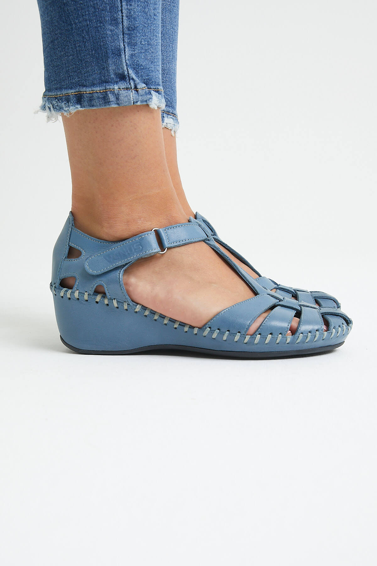 Kadın Comfort Deri Sandalet Mavi 18791382 - Thumbnail