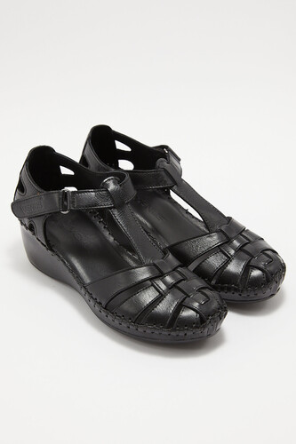 Kadın Comfort Deri Sandalet Siyah 18791382 - Thumbnail