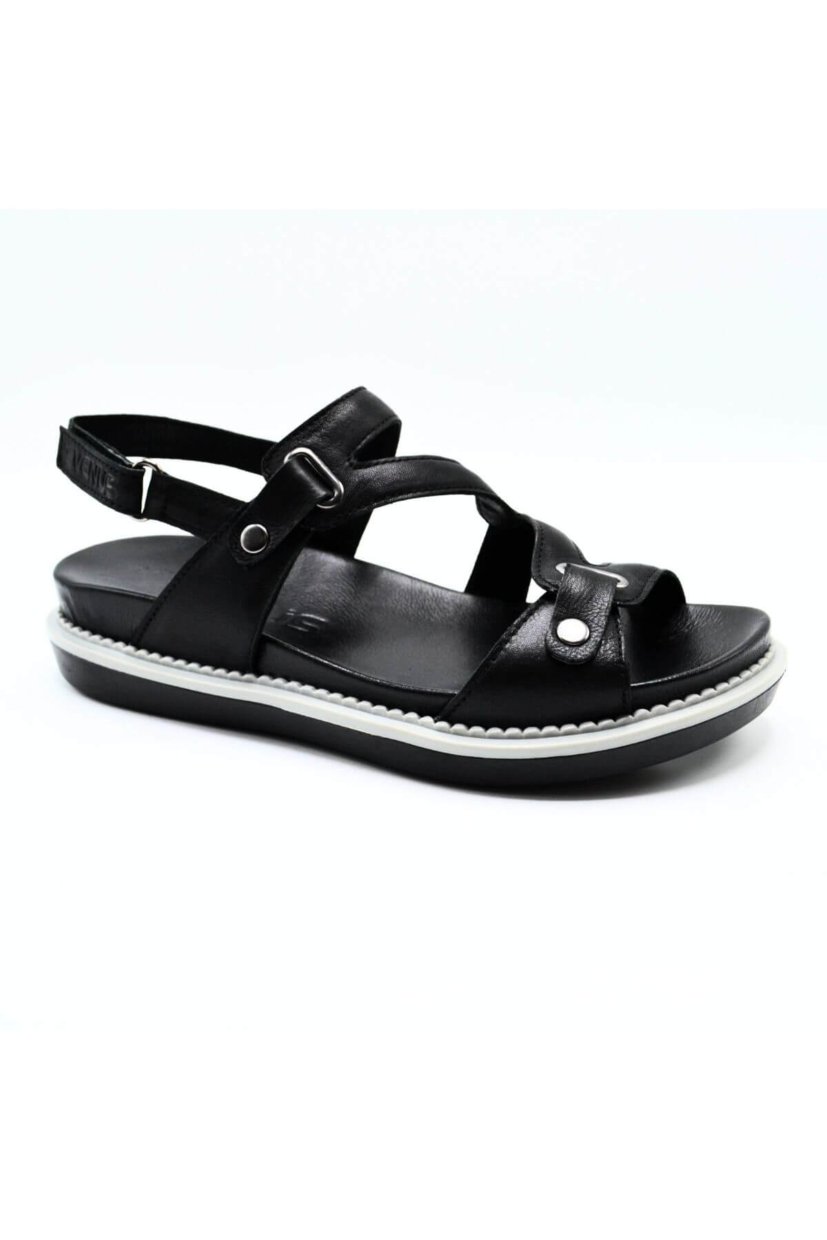 Kadın Comfort Deri Sandalet Siyah 202090Y - Thumbnail