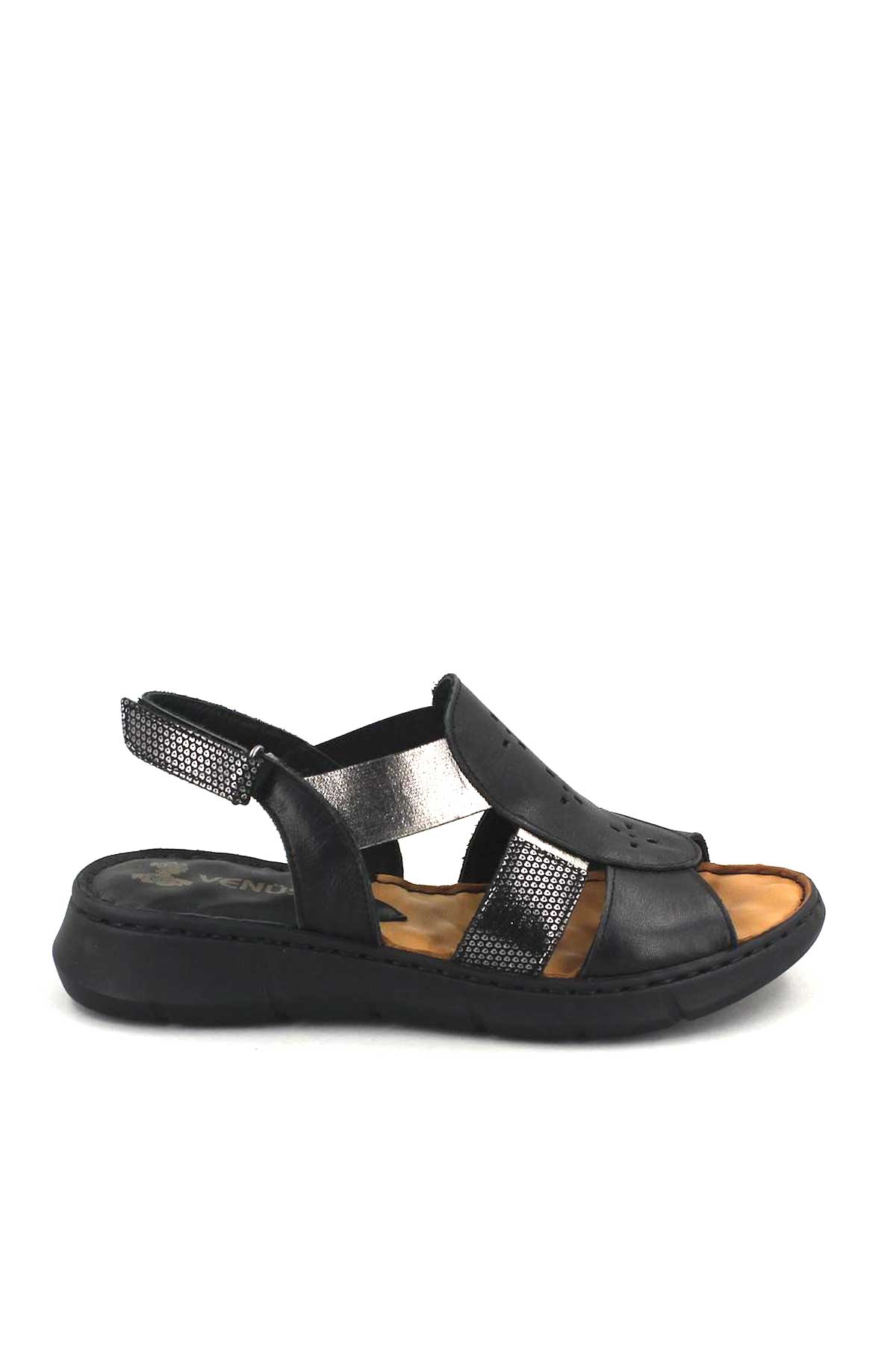 Kadın Comfort Deri Sandalet Siyah 2094108Y - Thumbnail