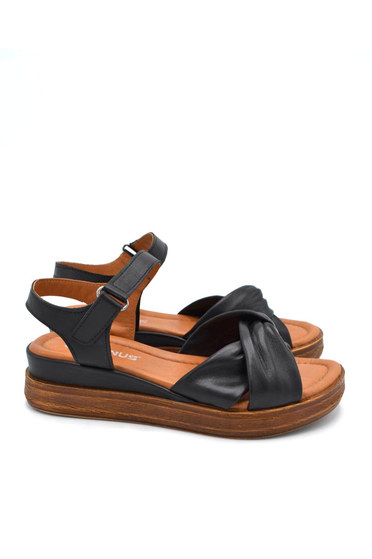Kadın Comfort Deri Sandalet Siyah 2216403Y - Thumbnail