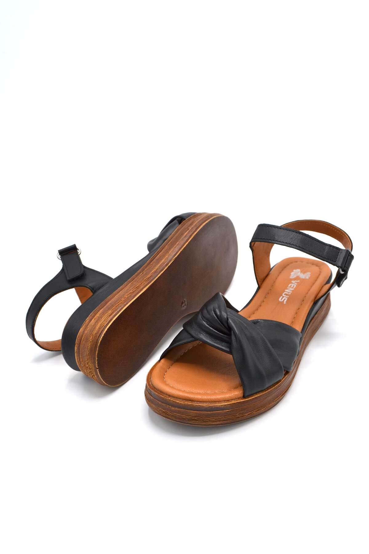 Kadın Comfort Deri Sandalet Siyah 2216403Y - Thumbnail