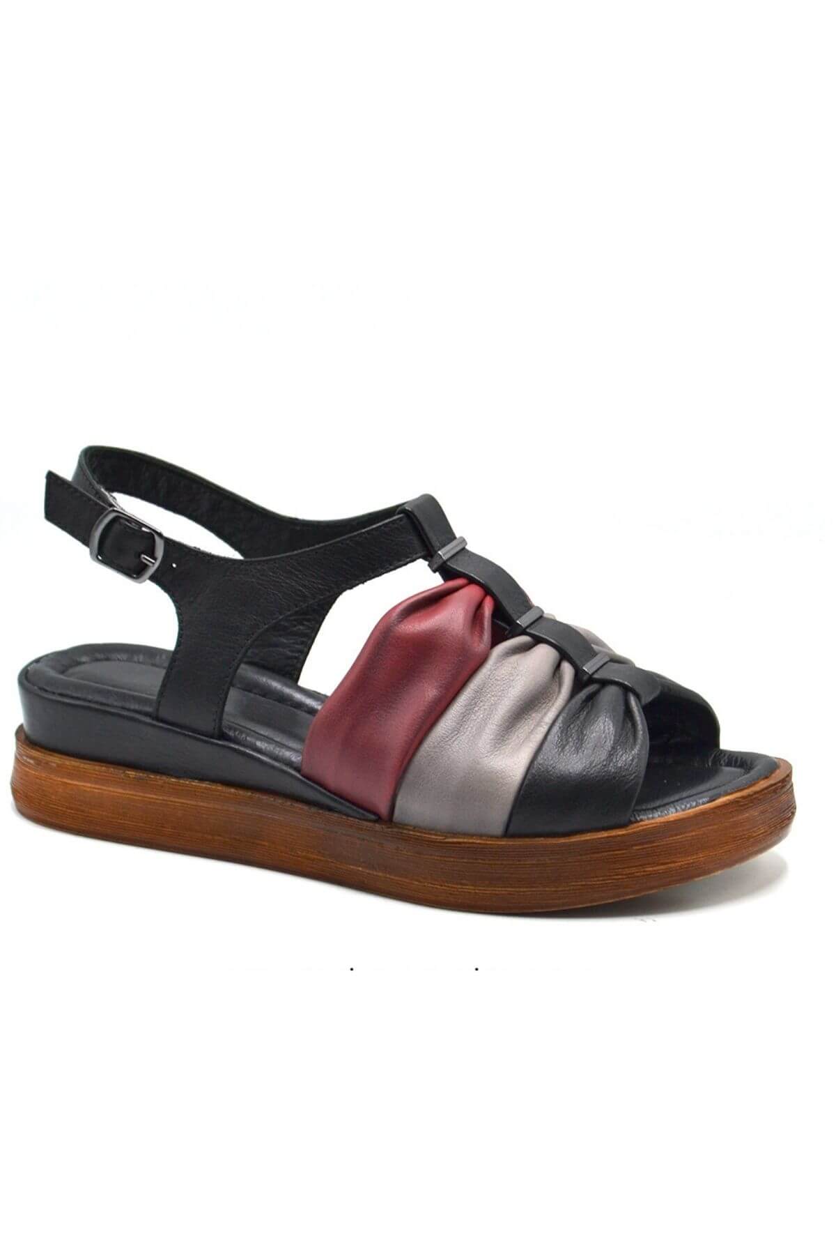 Kadın Comfort Deri Sandalet Siyah 2216412Y - Thumbnail