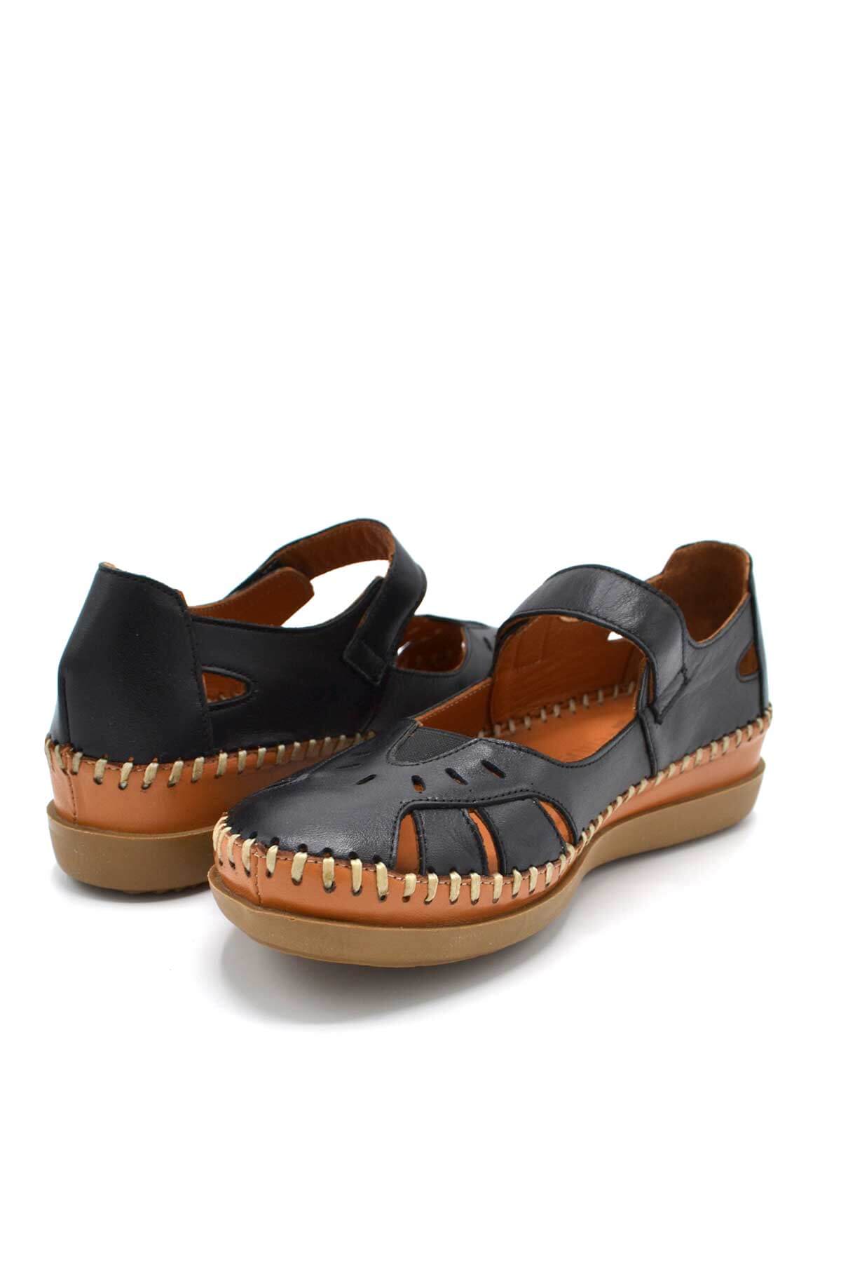 Kadın Comfort Deri Sandalet Siyah 22793524 - Thumbnail