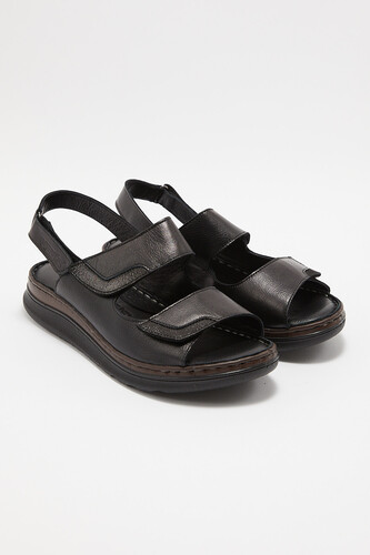 Kadın Comfort Deri Sandalet Siyah 22981715 - Thumbnail