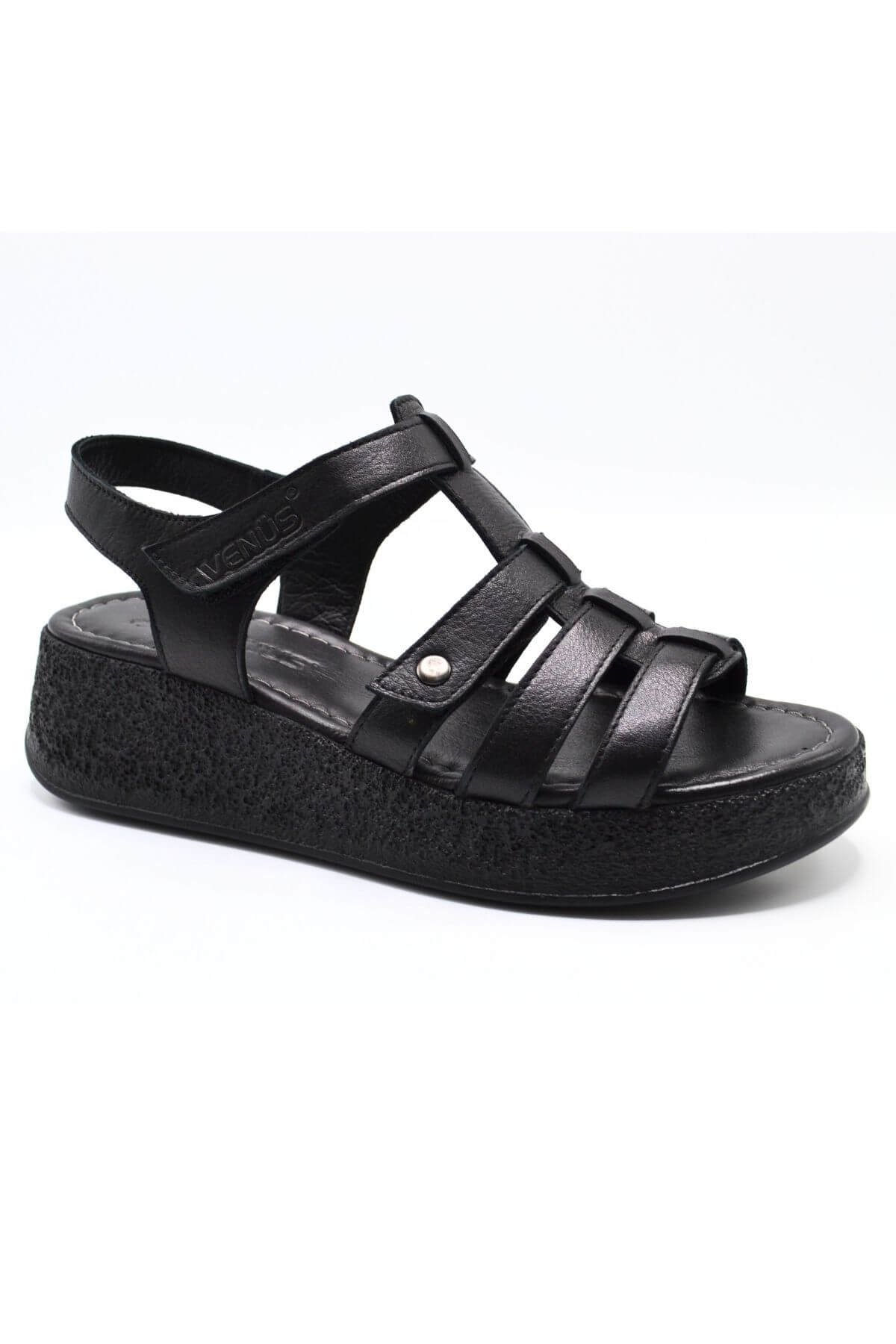 Kadın Comfort Deri Sandalet Siyah 23023213Y - Thumbnail