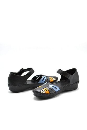 Kadın Comfort Deri Sandalet Siyah 23033318Y - Thumbnail