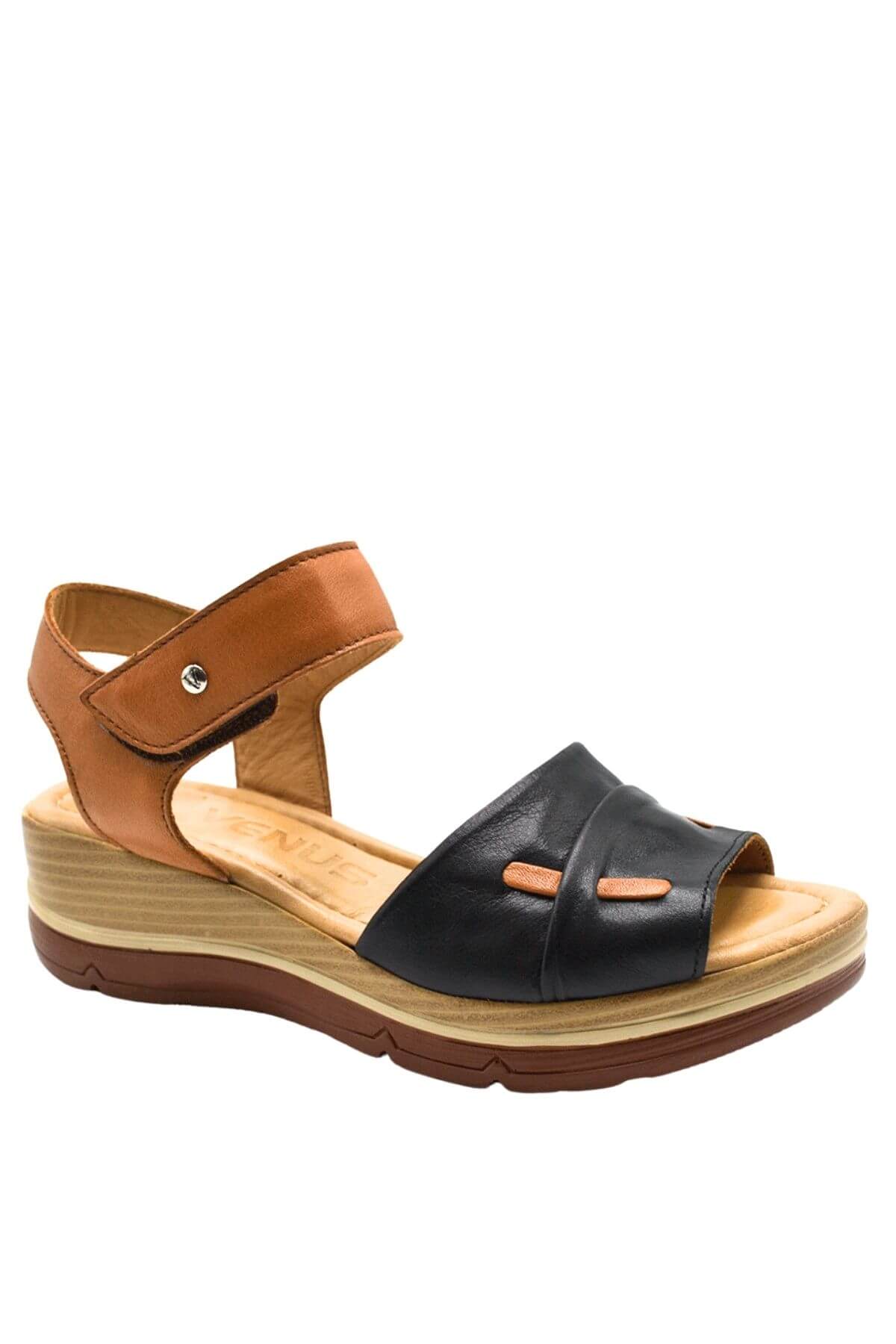 Kadın Comfort Deri Sandalet Siyah 2313402Y - Thumbnail