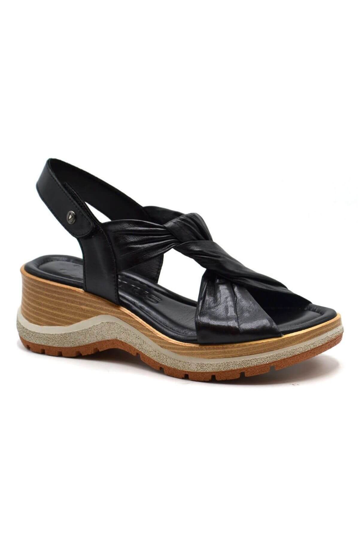 Kadın Comfort Deri Sandalet Siyah 2409901Y - Thumbnail